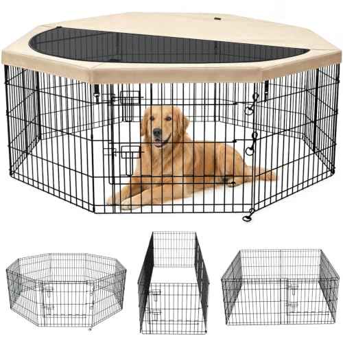 Foldable Metal Dog Exercise Pen (Tan / 30''H)
