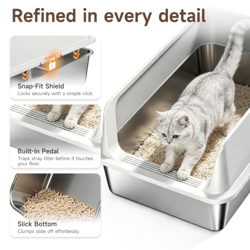 High Sided Stainless Steel XL Cat Litter Box for Cats (Grey XL 2PACK)