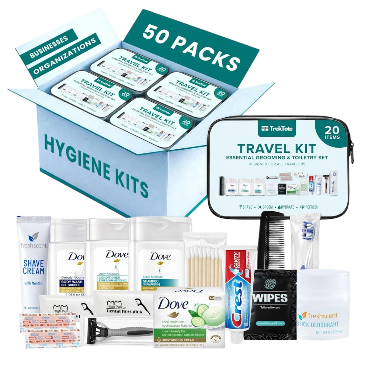 20 Piece Hygiene Kit Bulk (50 Pack)