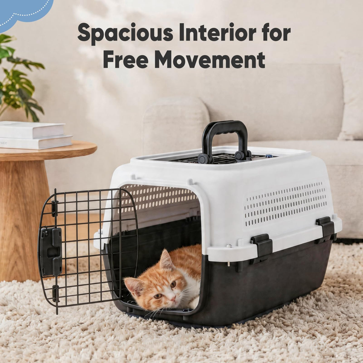 23" Hard Sided Pet Carrier for Small Pets (White & Black / 22.4"L x 14.6"W x 13.0"H)