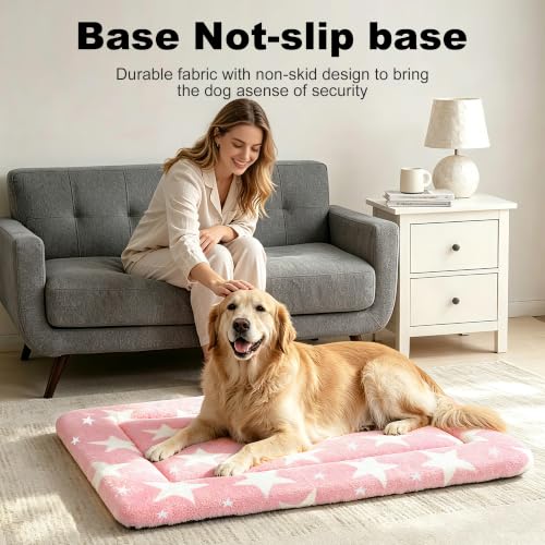 Dog Bed Mat Soft & Comfortable Dog Kennel Pad for Crate (XL(42"*28"*1.5") / Big&Little Stars Pink-1pc)