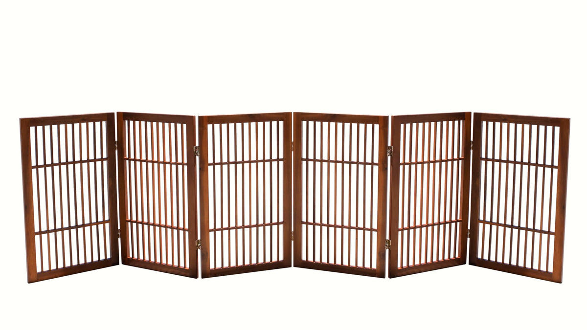 Pet Dog Gate Freestanding (6 Panel 30" Tall / Brown Pet Gate)