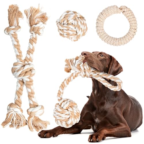 Heavy Duty Dog Rope Toys for Medium Large Dogs (White-4 Packs / Large)