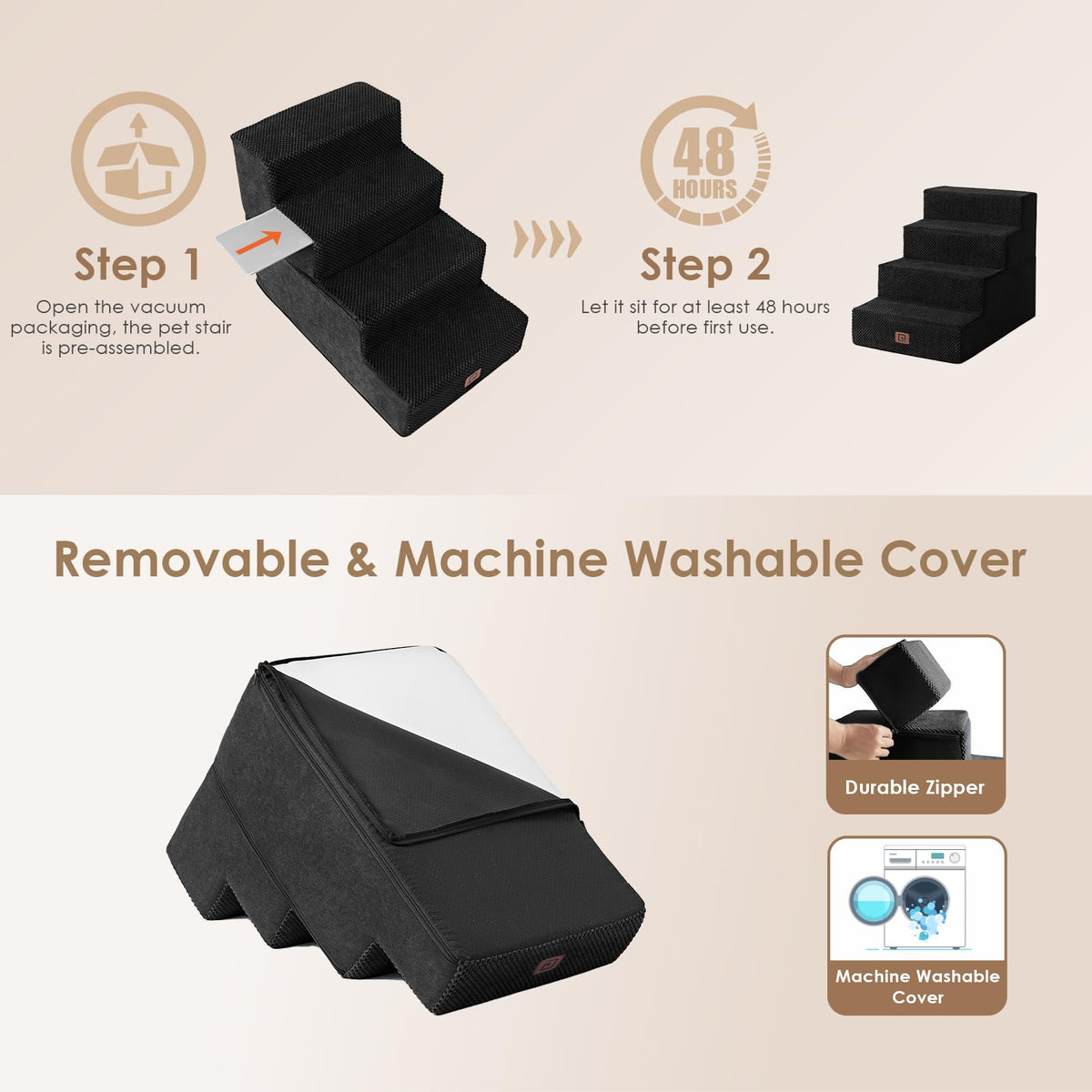 Dog Stairs for Bed 18" H (Black / Standard 15" x 24" x 18")