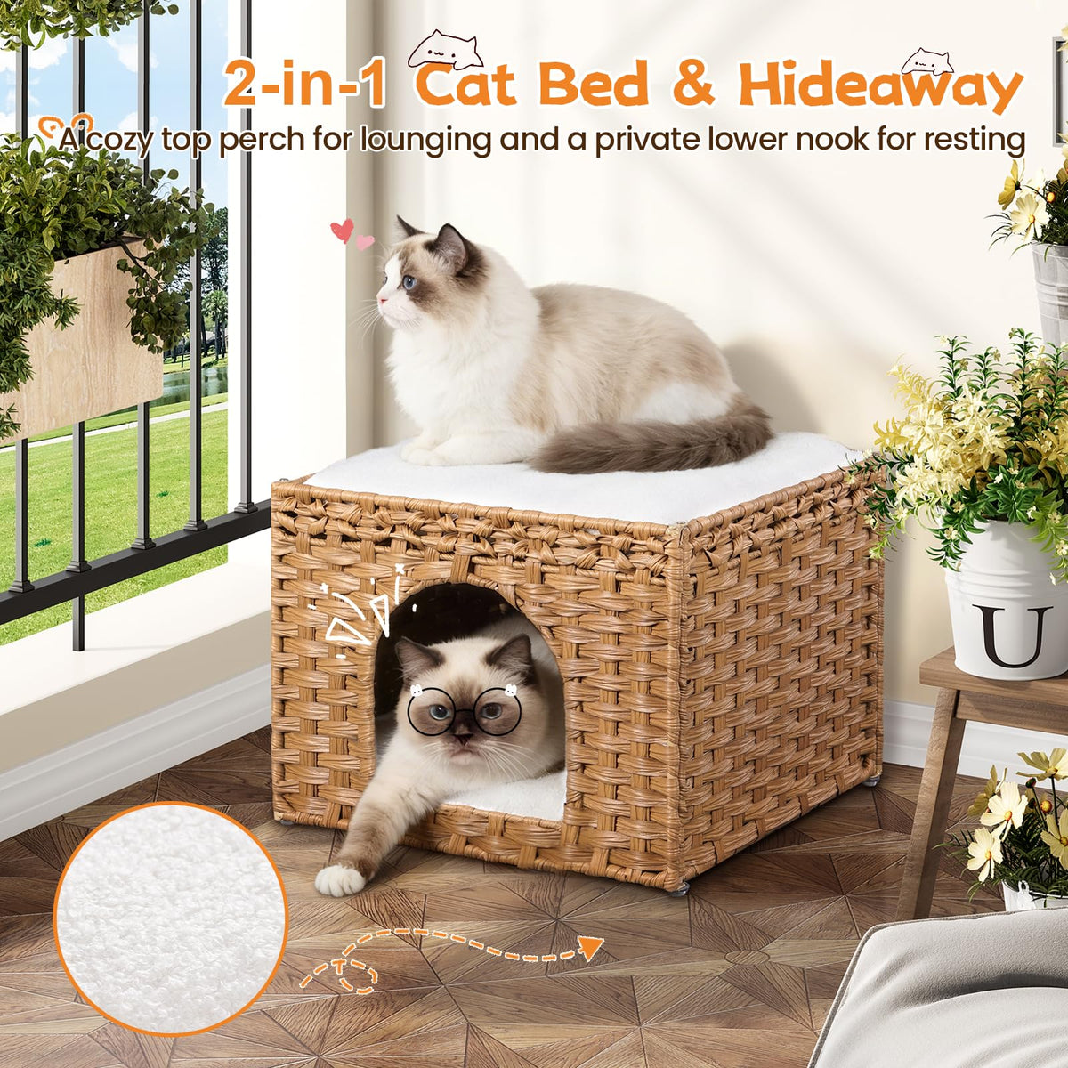 Handwoven Rattan Cat House (Natural)
