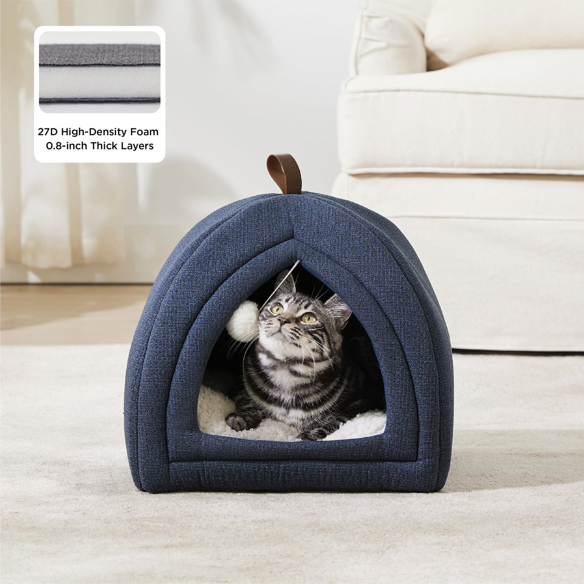 2in1 Cat Beds for Indoor Cats Cave for Kitten with Washable Pillow (M(16x16x16) / Navy)