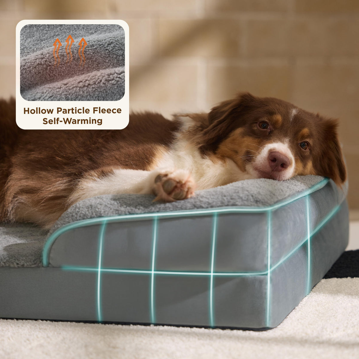 XL Self Warming Orthopedic Dog Bed Washable Original Design (Self Warming-Grey / 42"l X 32"w X 6.5"th)