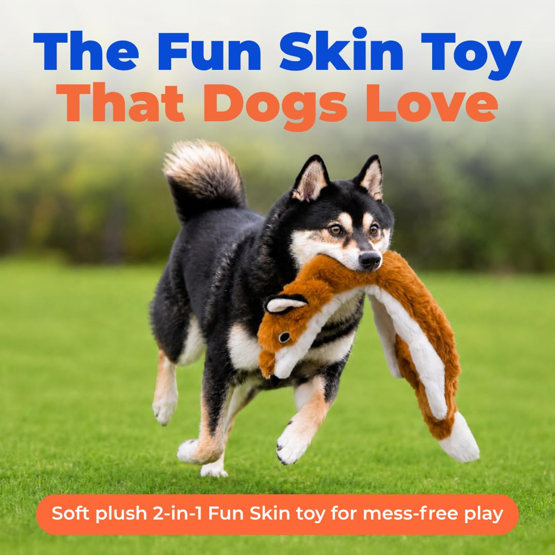 2-in-1 Stuffless Squeaky Dog Toy - Fox, Medium (Brown/Fox / Medium)