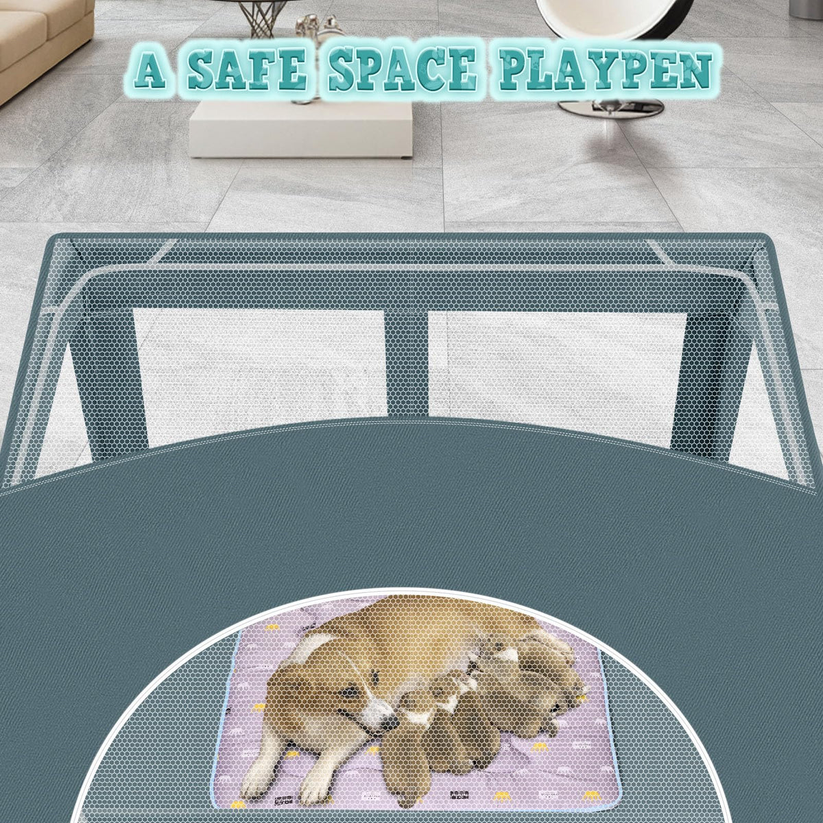 42x42 Inch Puppy Playpen with Cover (Bluish Green / 42x42 IN With Cover)