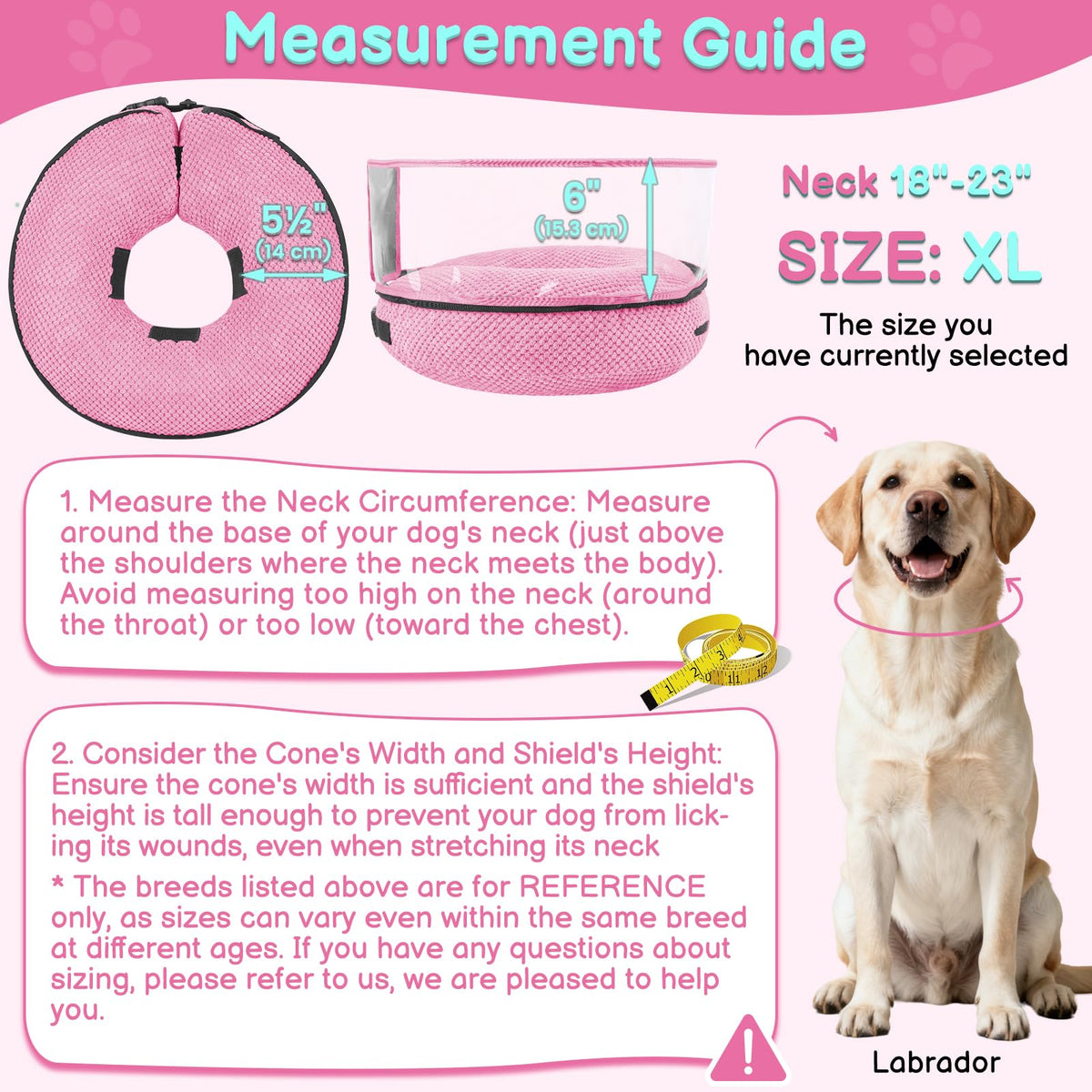 Inflatable Dog Cone with Clear Shield for Added Coverage (Pink / XL (Neck: 18"-23"))