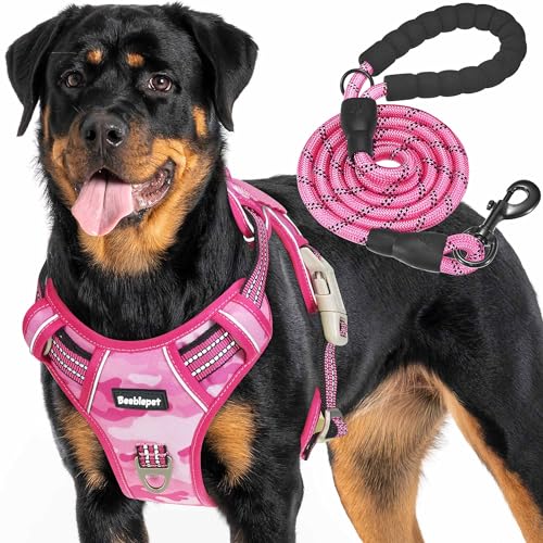 Tactical No Pull Dog Harness with Leash (Pink Camo / Large)