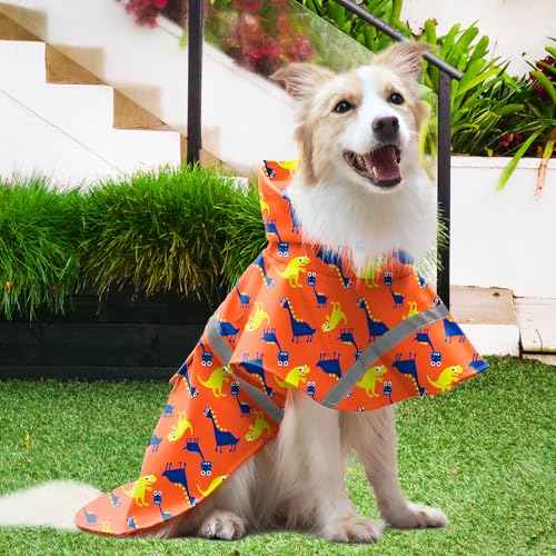 Large Dog Raincoat Adjustable (Large (Pack of 1) / Orange Dinosaur)