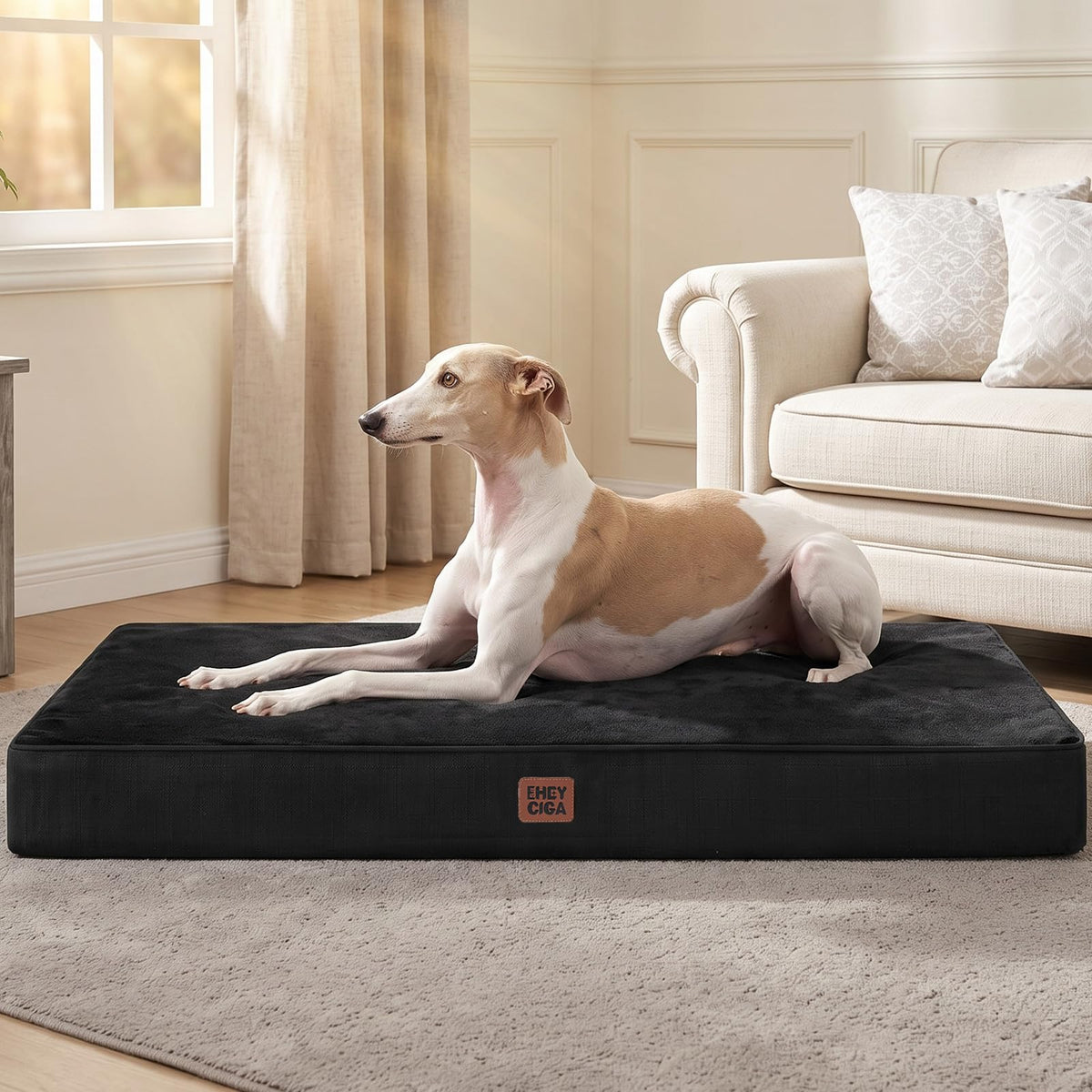 XL Memory Foam Dog Crate Bed Washable (Black / 41*27*3.5 Inches)