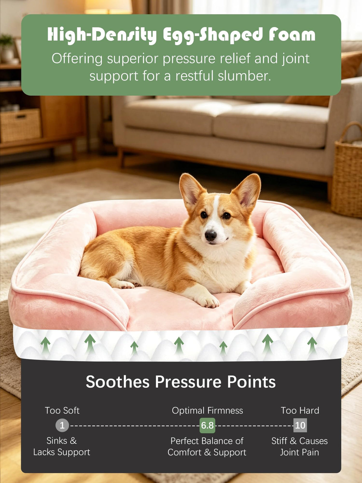 Orthopedic Dog Bed with Sides (28.0"L x 23.0"W x 6.5"Th / Pink)