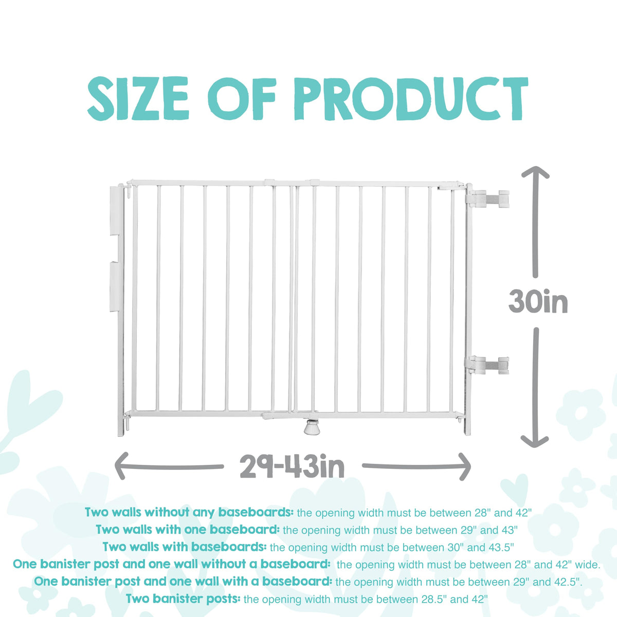 Safety 29" 43" Extra Wide Baby Gate for Top of Stairs & Doorways (White / 29-43.5"W x 30.5"H)