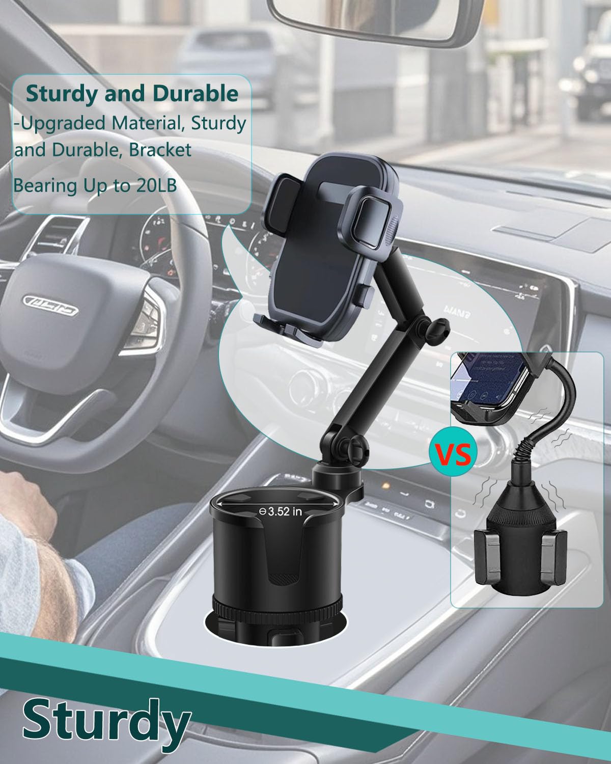 2-in-1 Cup Phone Holder for Car, 360° Adjustable Car Phone Mount (black)