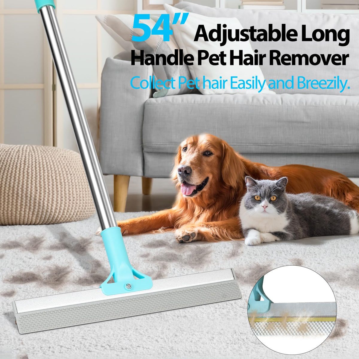 Carpet Rake for Pet Hair Removal Tool (Blue)