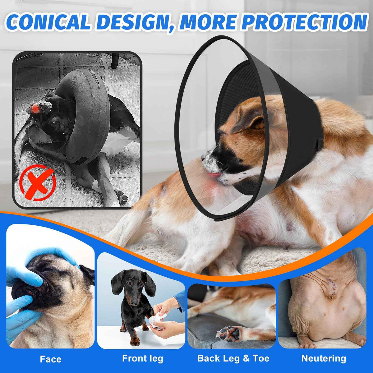 Dog Cone Collar with Soft Liner to Stop Licking After Surgery for Recovery (Jet Black / XL(Depth: 11.0, Girth: 16-19.5))