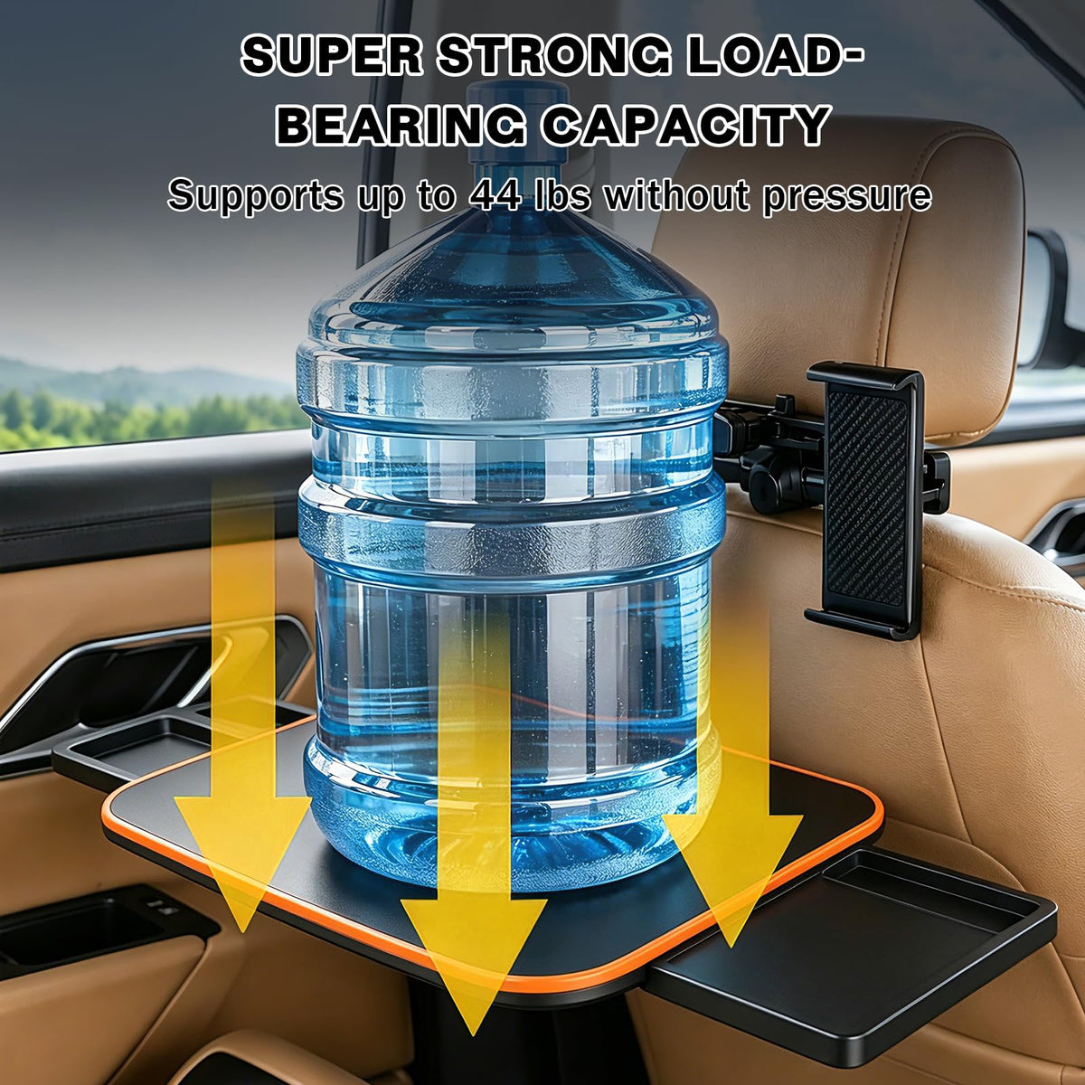 Large Car Tray Table for Back Seat with Adjustable Height (Orange)