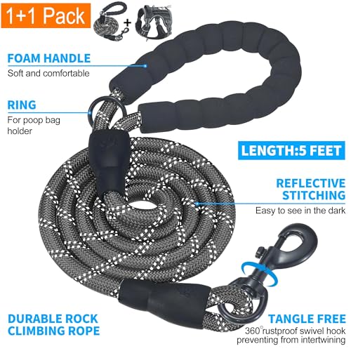 Tactical No Pull Dog Harness with Leash (Black / Large)