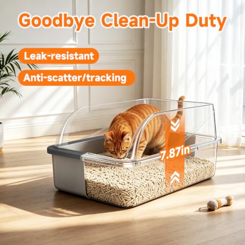 Stainless Steel High Sided Cat Litter Box with Scoop M (DeepGrey M)