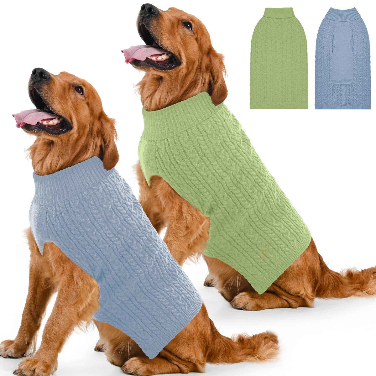 Dog Sweater 2 Pack for Large Dogs (Blue & Green / XX-Large)