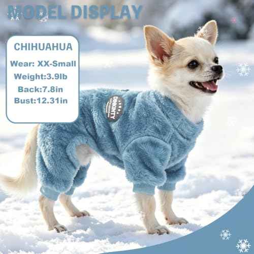 Fleece Dog Pajamas Winter Warm Dog Sweater for Small Dogs Thermal Soft Puppy Pjs Coat Stretchy Jumpsuit Doggie Pet Clothes Outfits Cat Apparel (Steel Blue / Large)