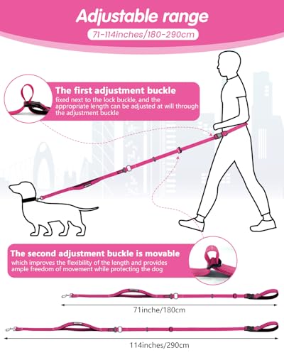 Hands Free Dog Leash (RoseRed / Large-5.9-9.5ft)