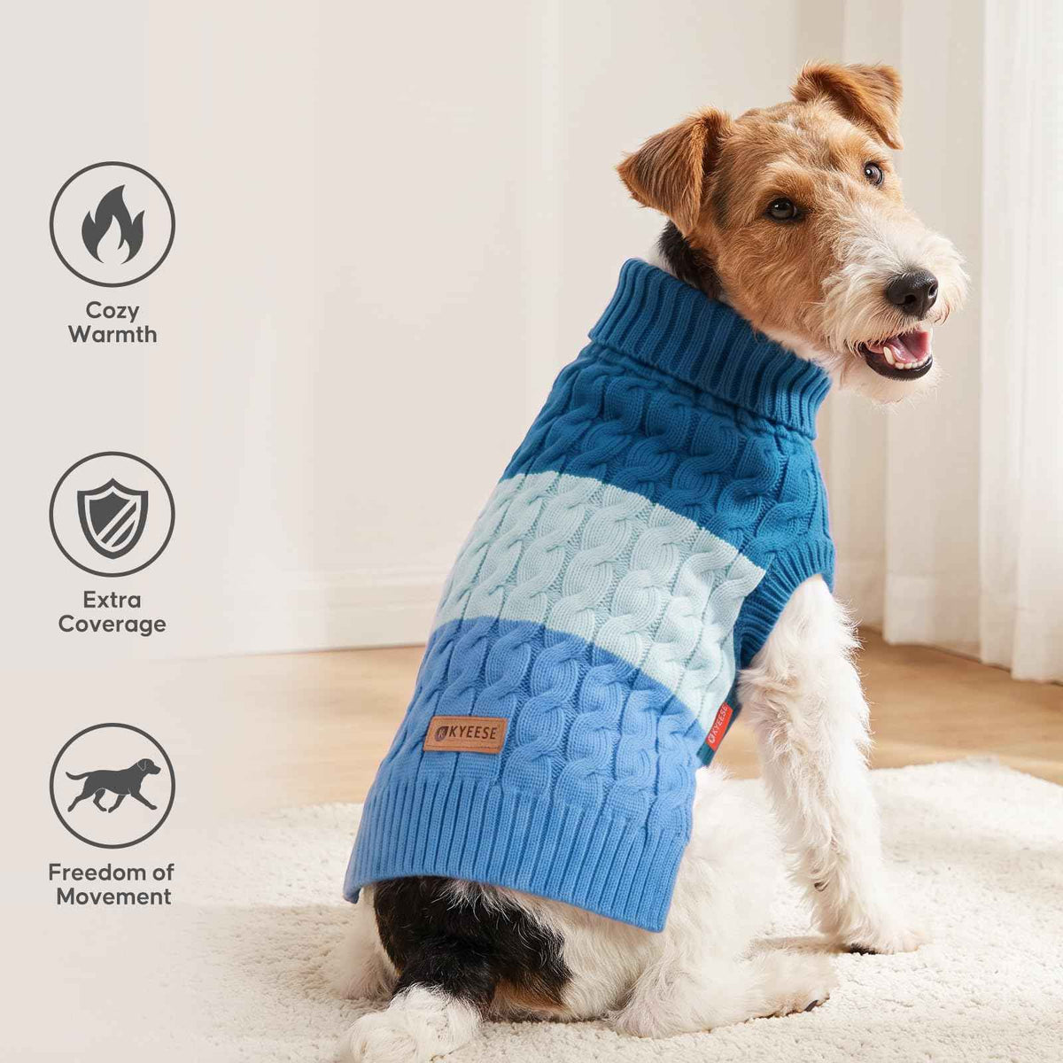 Turtleneck Dog Sweater for Large Dogs Color Block Thermal Knit (2XL / Blue)