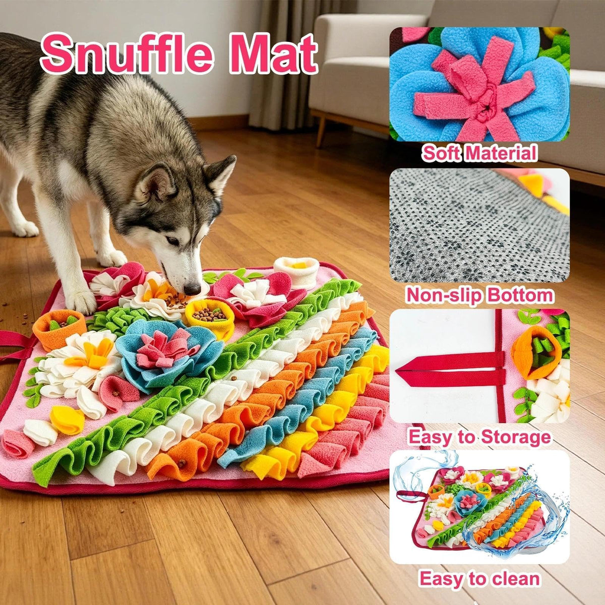 19.5" Snuffle Mat for Large Dogs (19.5"L x 19.5"W / pink)