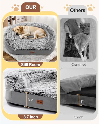 Fluffy Calming Jumbo Orthopedic Dog Beds for Extra Large Dogs (Grey / 48.0"Lx35.0"Wx7.6"H)