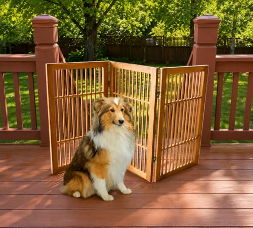 Pet Dog Gate Freestanding (3 Panel 30" Tall / Brown Pet Gate)