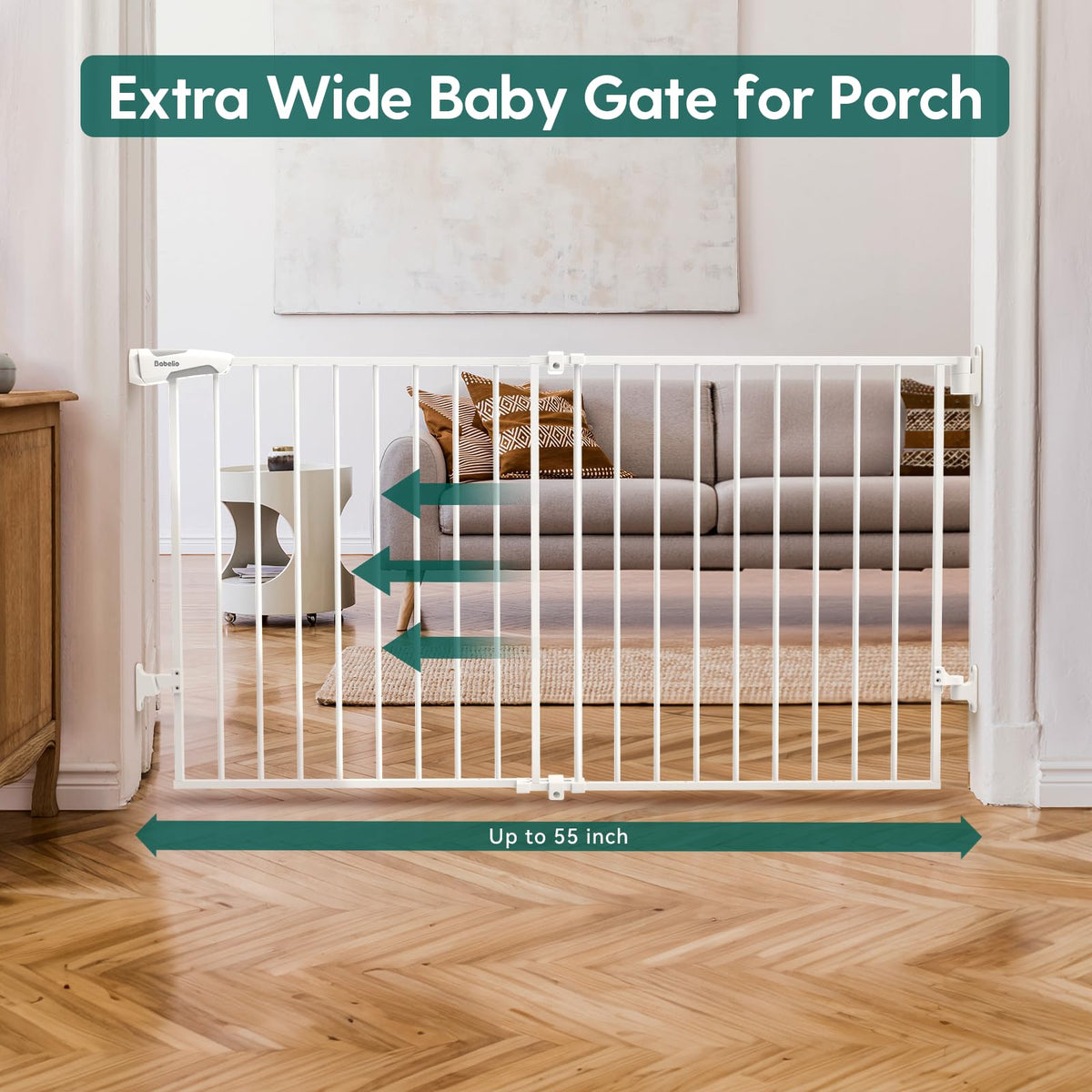 31.5 55" No Bottom Bar Baby Gate Extra Wide (*White / 28" H, 31.5-55" W- Extra Wide)