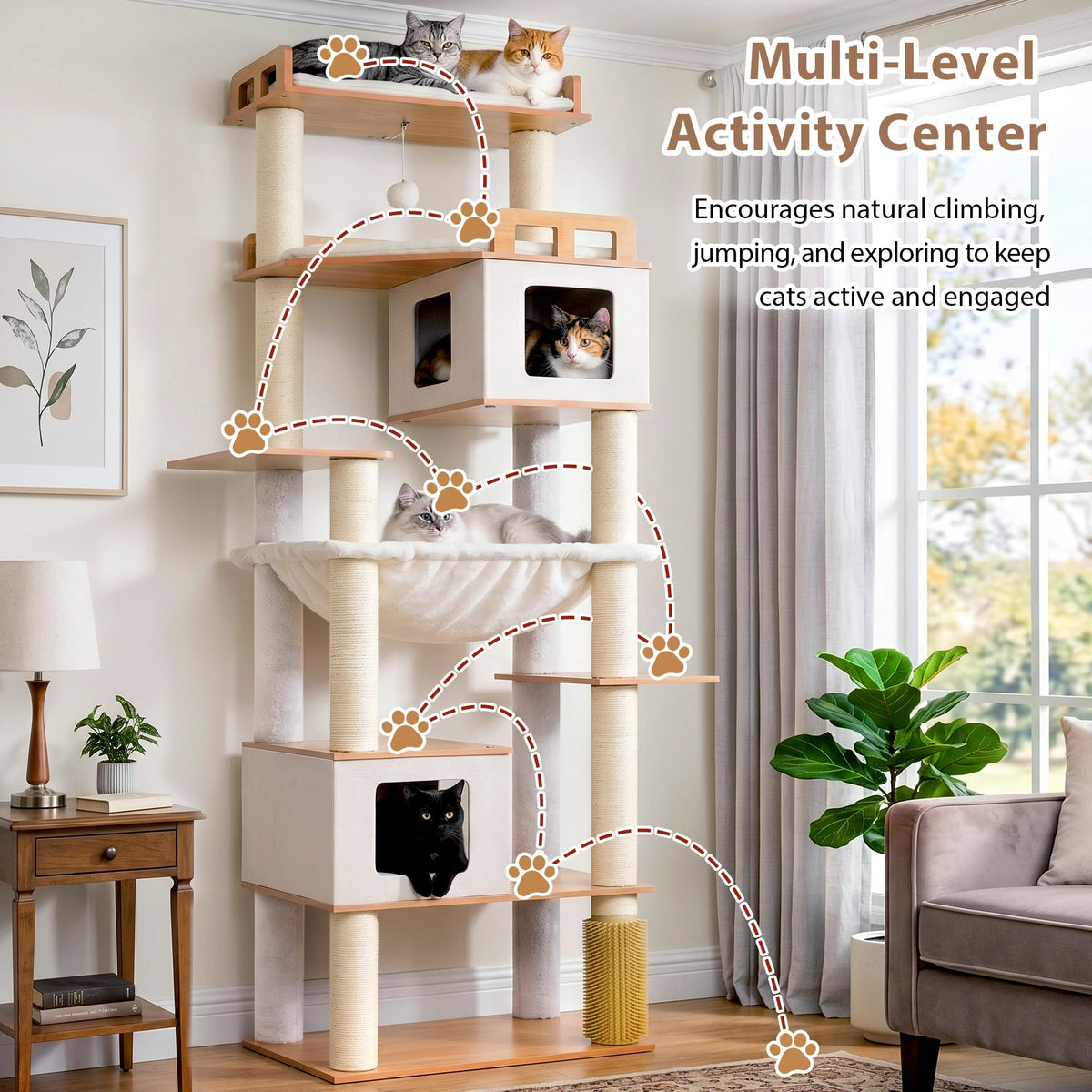 Cat Tree Wooden Multi (Earth Brown / 75.98 inches)