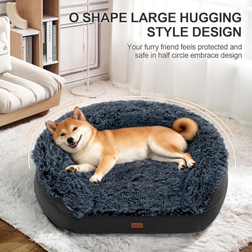 Fluffy Calming Jumbo Orthopedic Dog Beds for Extra Large Dogs (Black / 48.0"Lx35.0"Wx7.6"H)