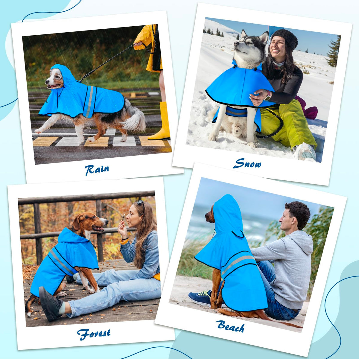 Dog Raincoat Adjustable Dog Rain Jacket Hooded Poncho Slicker (Large / Blue)