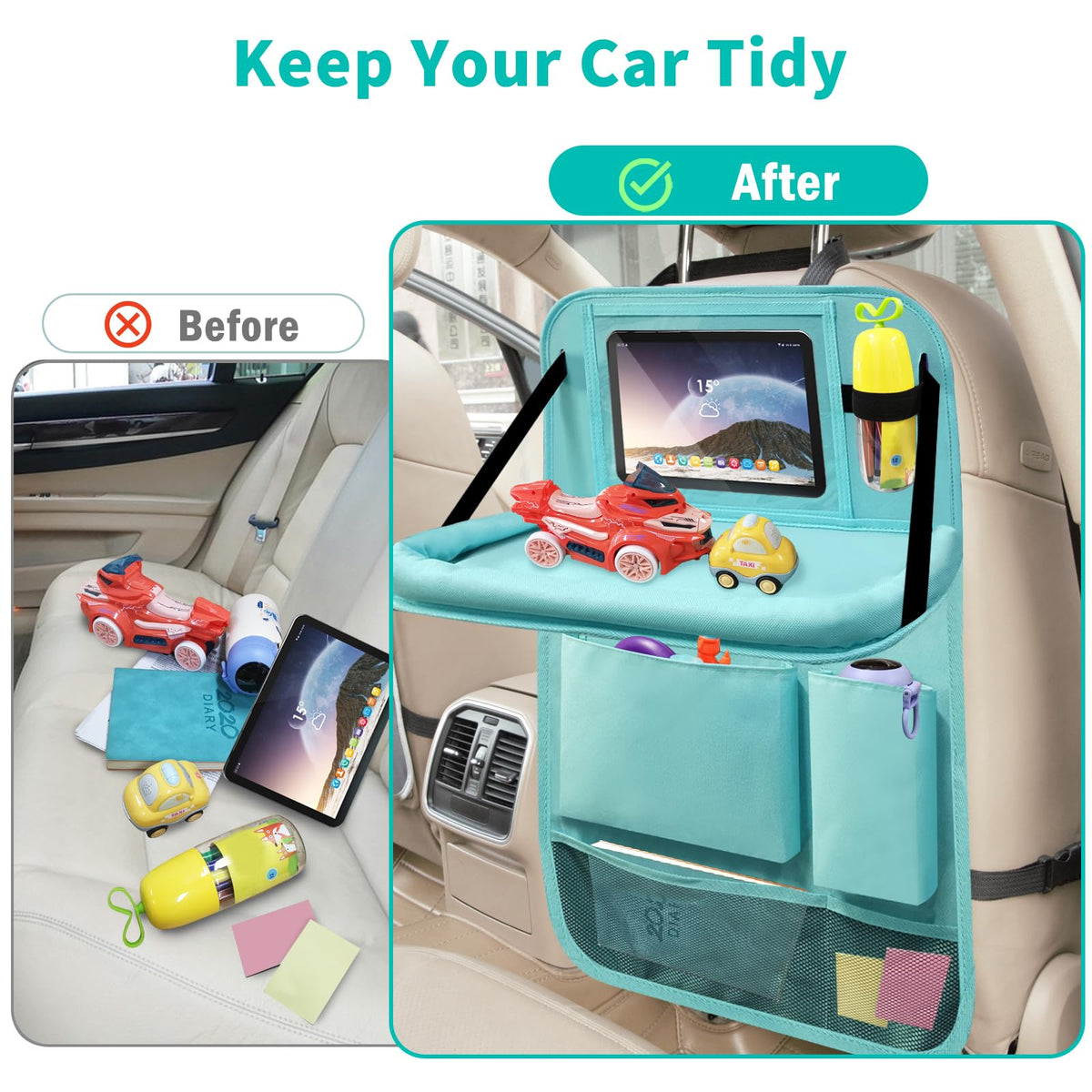 Backseat Car Organizer with Tablet Holder (2Pack / Blue)