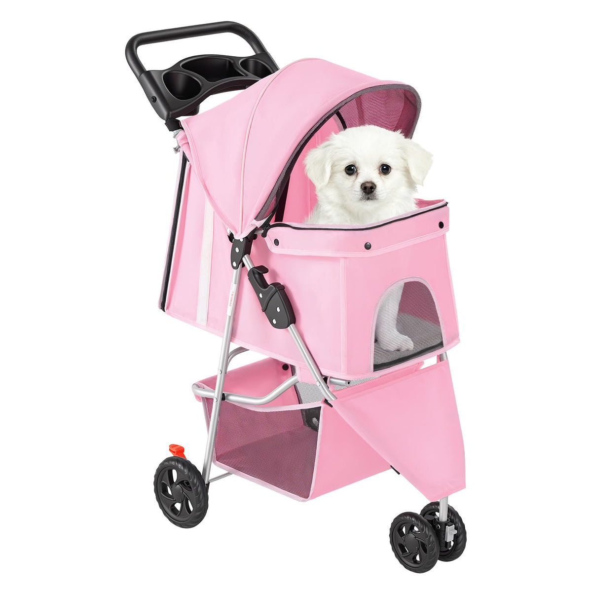 Foldable 3 Wheel Pet Stroller for Dogs and Cats (Pink / 29.13"×39.37"×17.71")