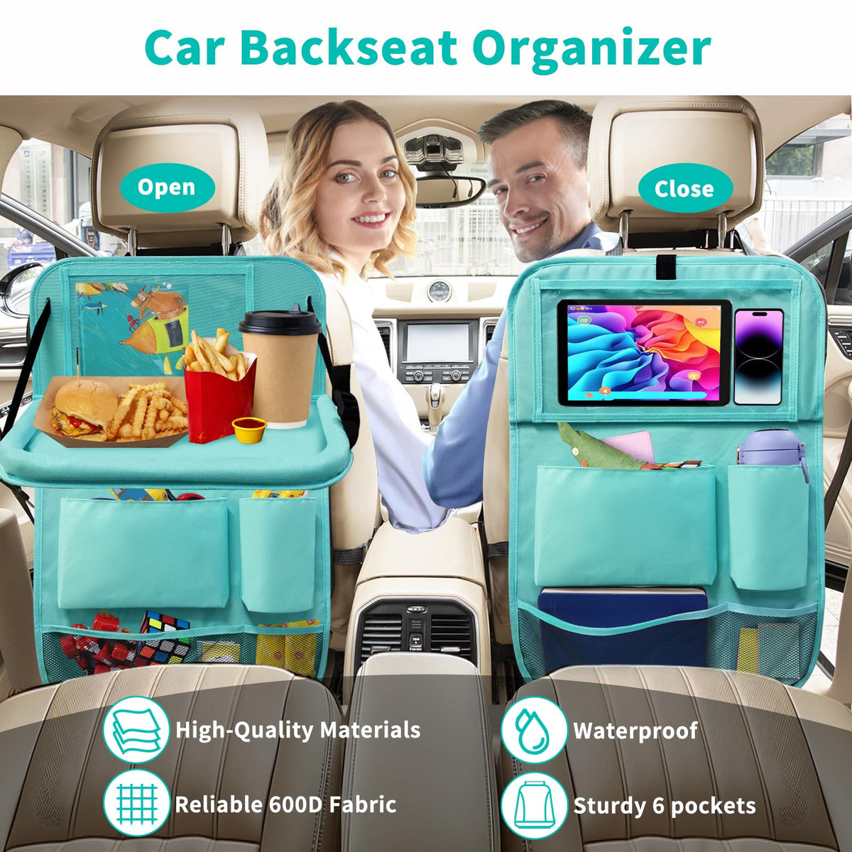 Car Backseat Organizer with Tray (1Pack / Blue)