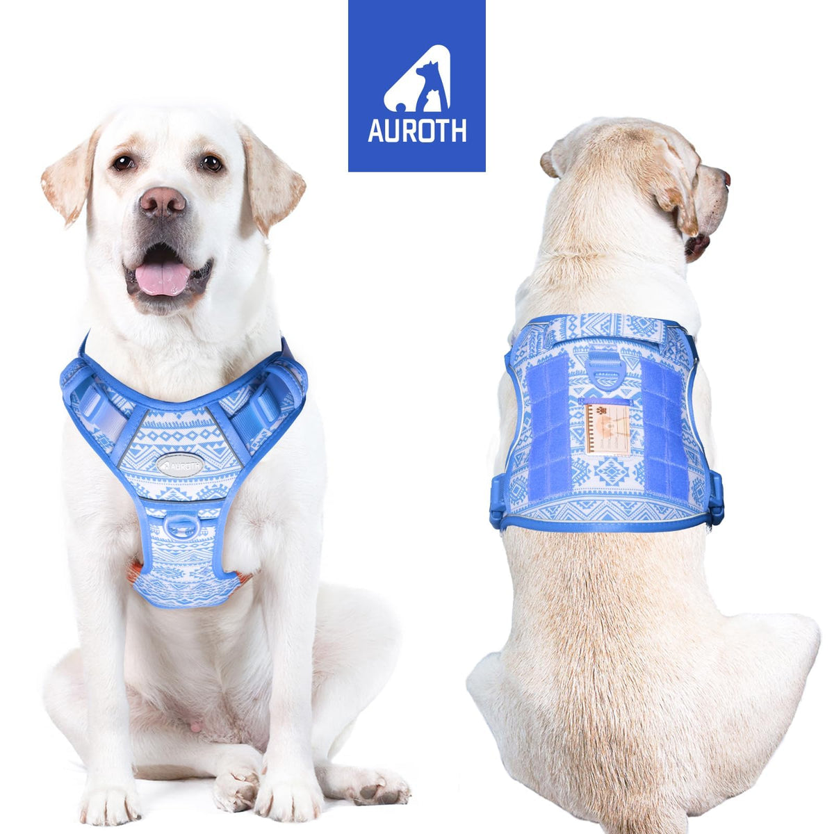 Dog Harness for Large Dogs (Tribal Patterns-Blue / L(Neck:18-29",Chest:24-37"),45-80 lbs)