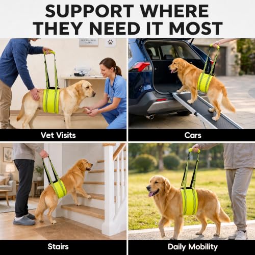 Green Dog Lift Harness with Reflective Strips for Large Dogs