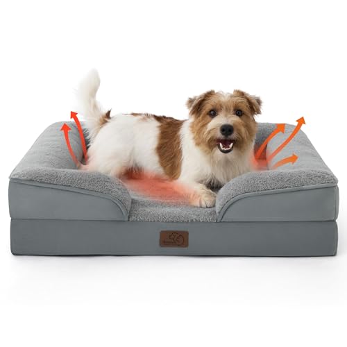 Self Warming Orthopedic Dog Bed Medium Size Dogs Washable Original (Self Warming-Grey / 28"l X 23"w X 6.5"th)