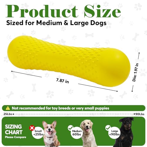 Natural Rubber Dog Chew Toys Tough Dog Toys for Aggressive Chewers (Yellow-Bone)