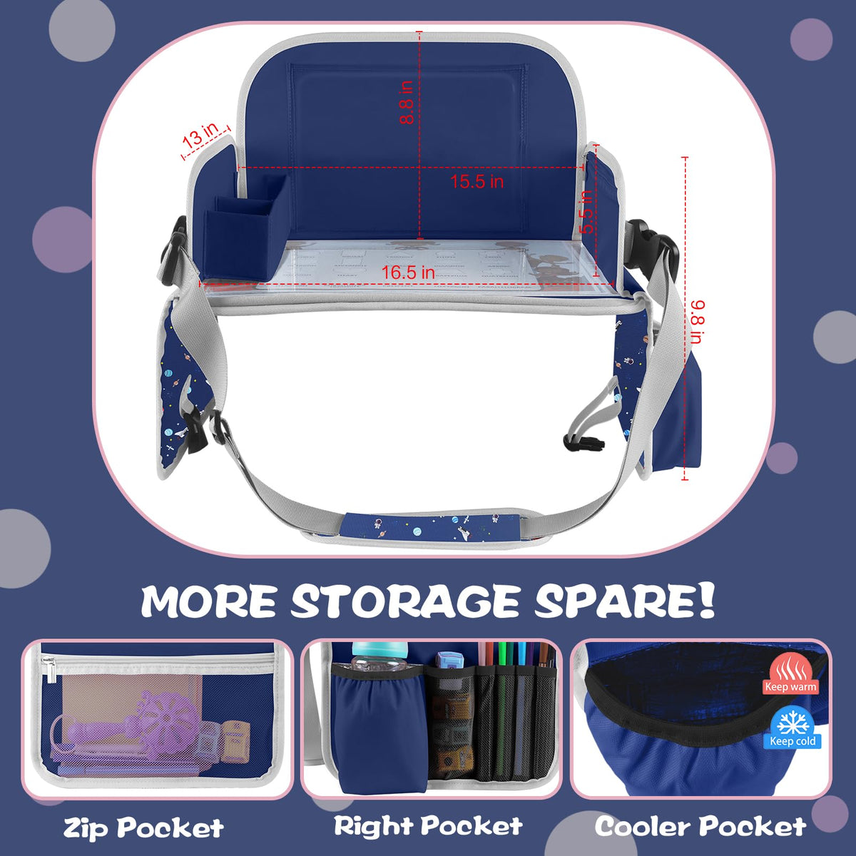 Car Seat Tray for Kids (Navy Space)