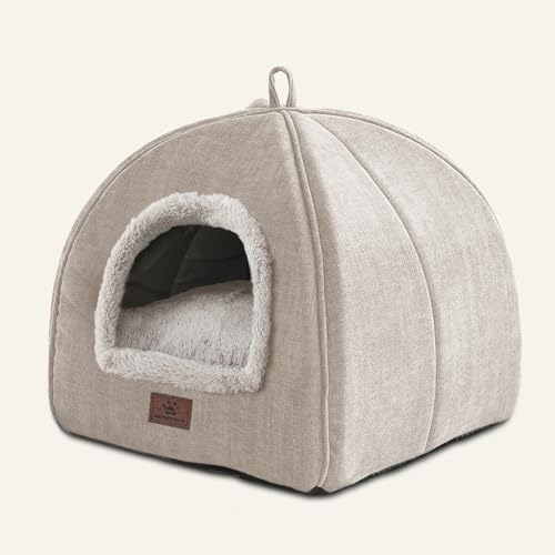 Cat Beds for Indoor Cats (light Beige / 15"D x 15"W x 15"H)