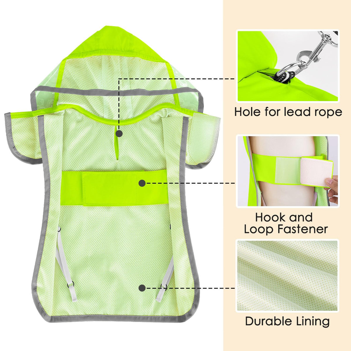 Dog Raincoat Waterproof Jacket with Clear Hood & Leash Hole (Green / 2X-Large)