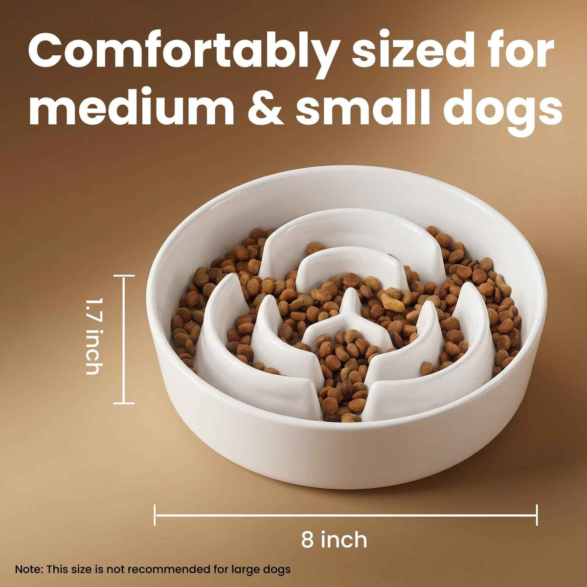Ceramic Slow Feeder Dog Bowls 1.5 Cups for Medium & Small Fast Eaters (White / M - 1.5 Cup)