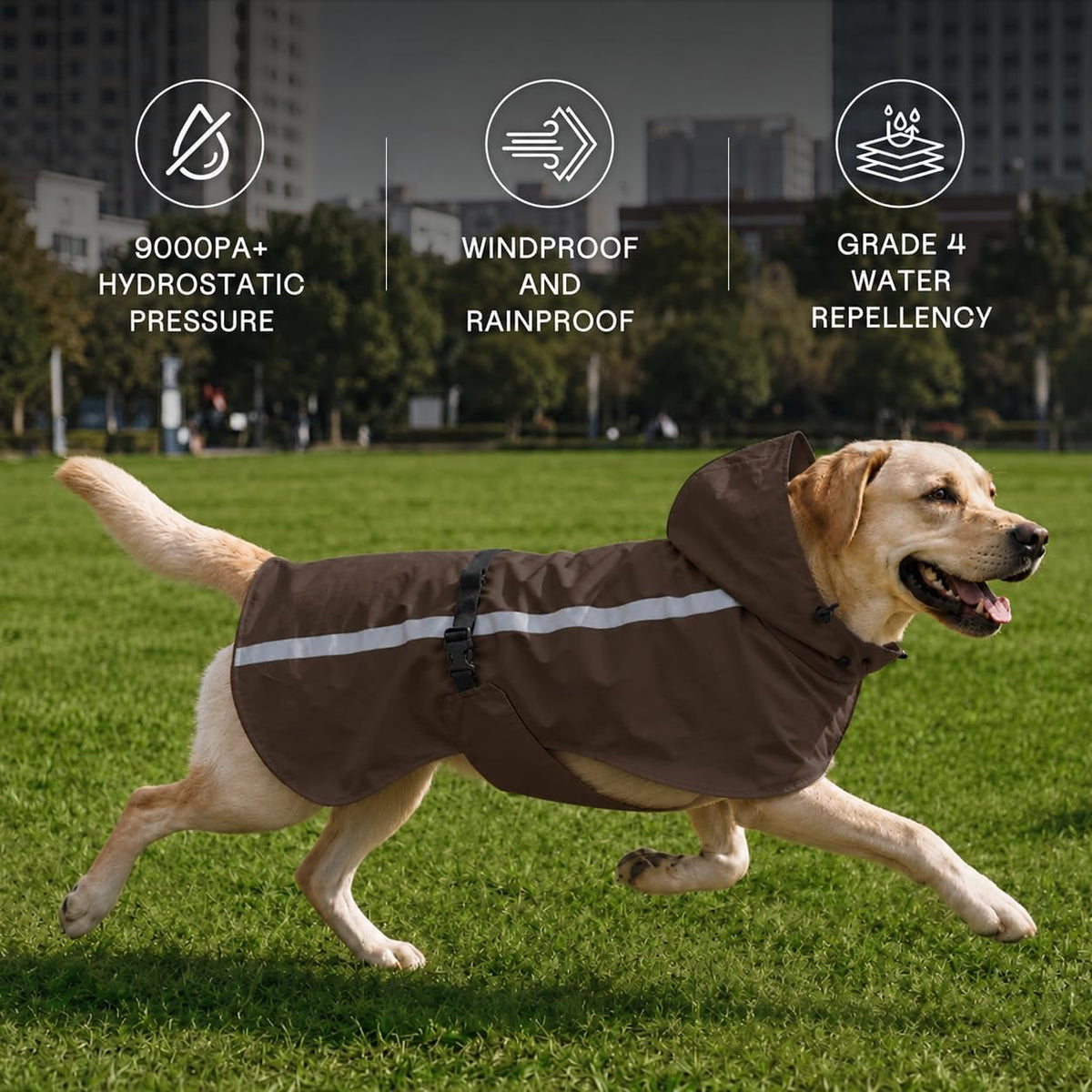 Stretch Fabric Dog Raincoat with Hood (Brown / Medium)