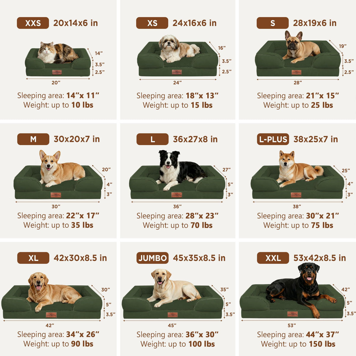 Waterproof Orthopedic Dog Beds for Extra Large Dog (45.0"L x 35.0"W x 8.5"Th / Olive Green)