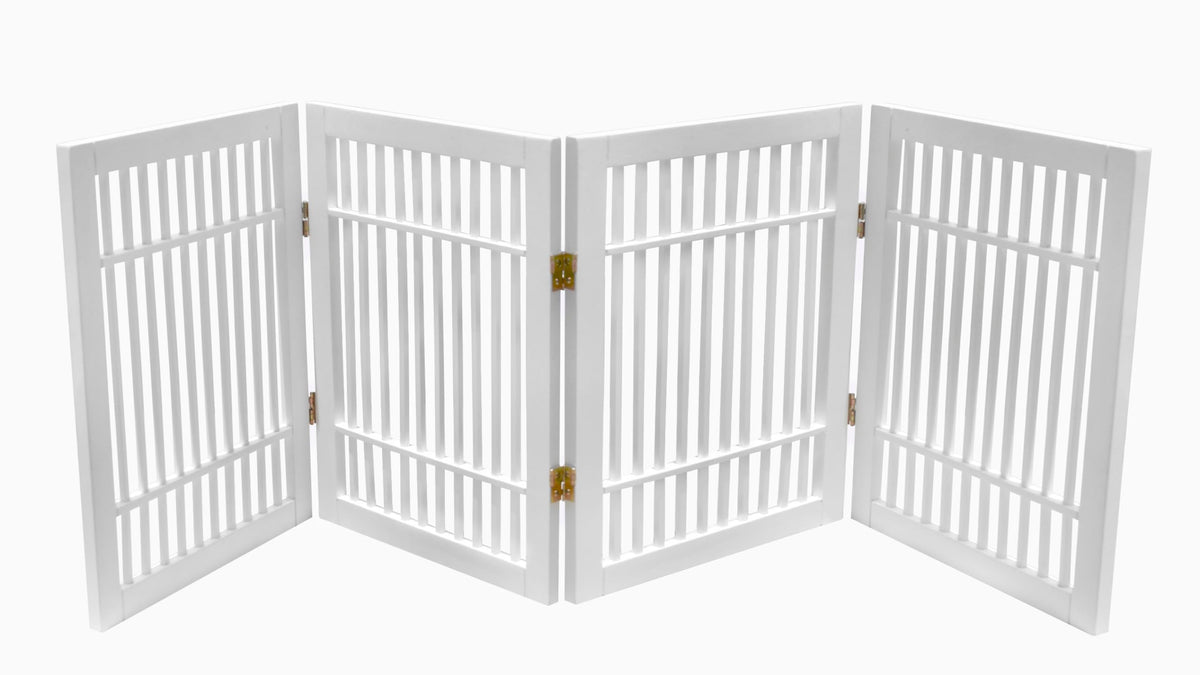 Pet Dog Gate Freestanding (4 Panel 24" Tall / White Pet Gate)